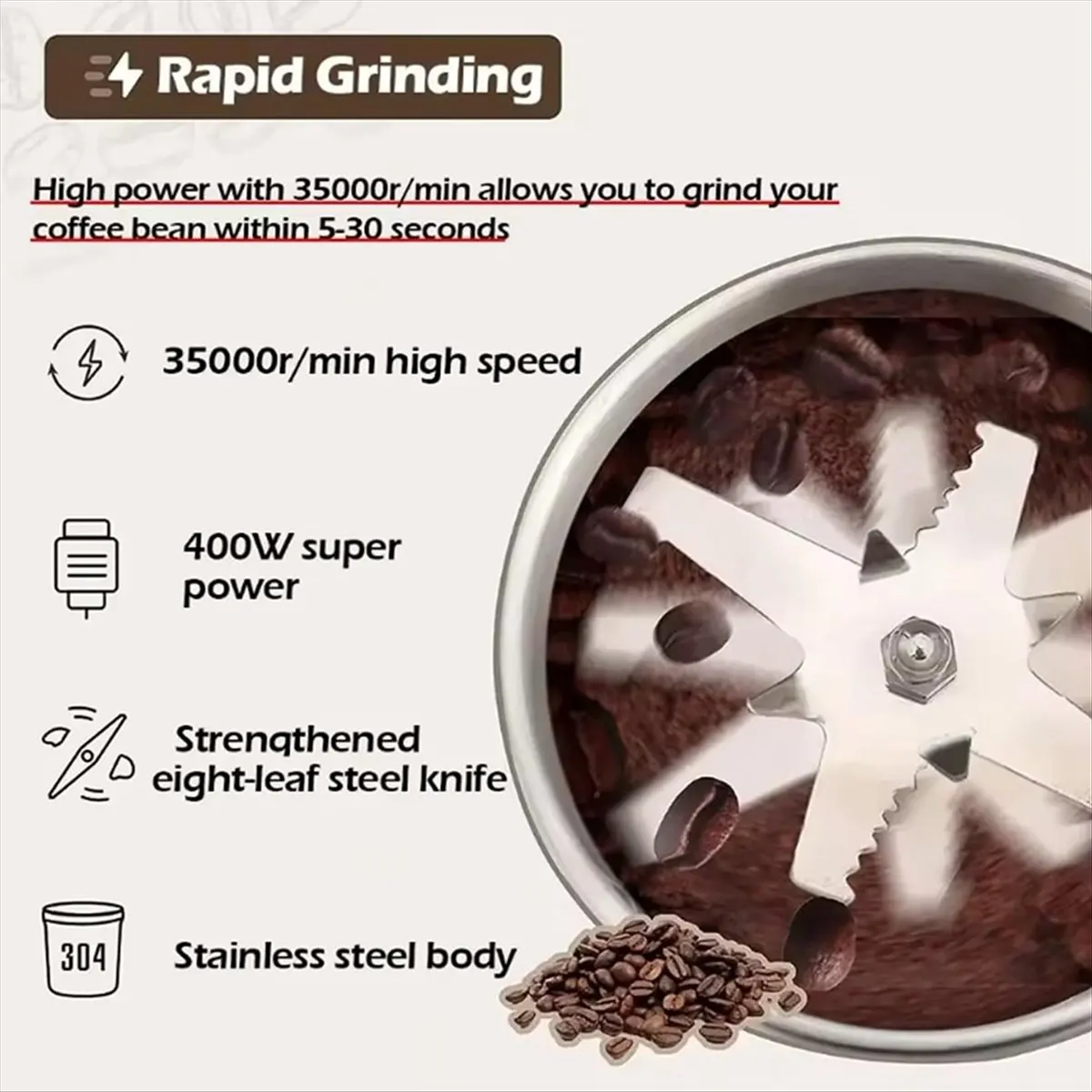 A68M Electric Coffee Grinder Grain Mills Spice Grinder Electric Household Small Powder Grinding Machine Spice Grinder EU Plug