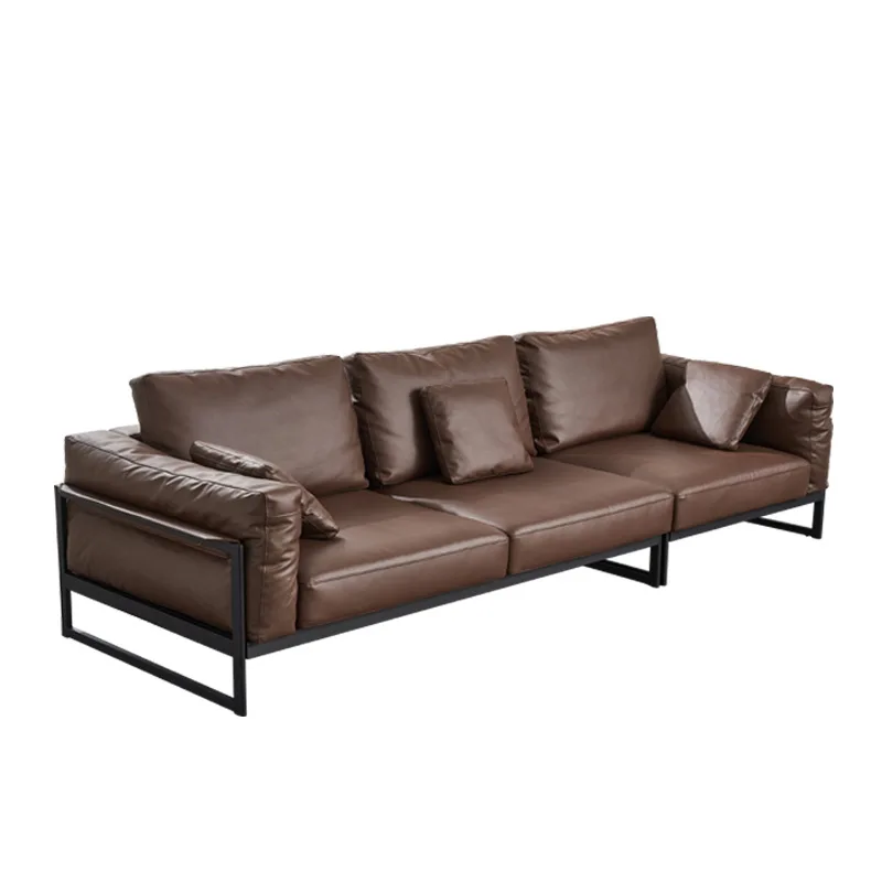 #Italian Top Layer Cowhide Sofa Light Luxury Down Filled Minimalist Straight Leather Sofa For Small Living Room Home Furniture