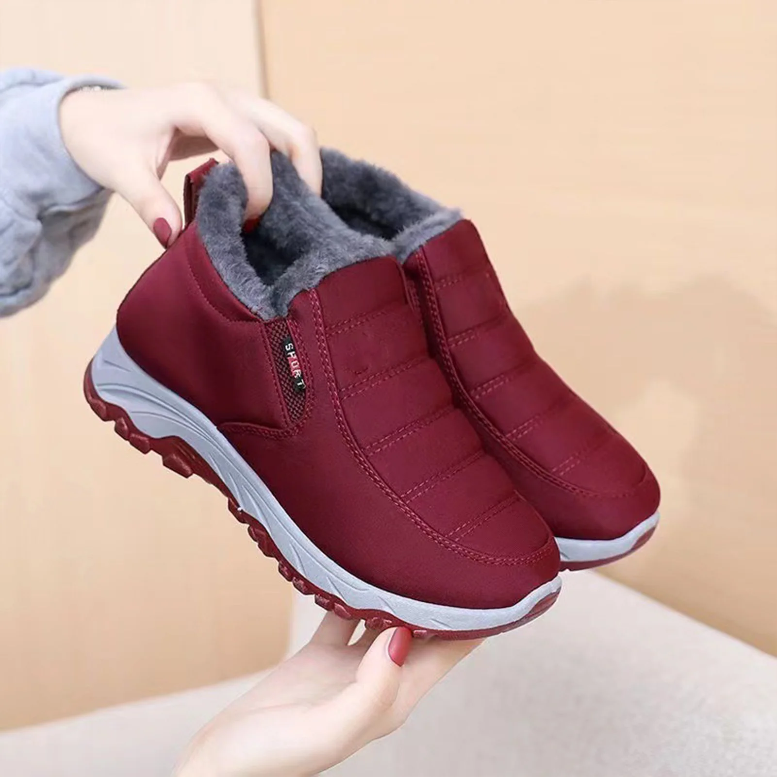 Woman Cotton Snow Boots Solid Color Outdoor Thick and Soft Sole Boots Gift for Christmas Birthday New Year