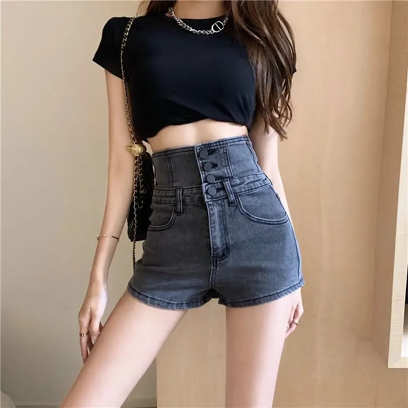 Female Short Jeans Pants Coquette Skinny Tight Booty Sexy Women's Denim Shorts Biker High Waist Stretchy Elegant Outdoor Outfits