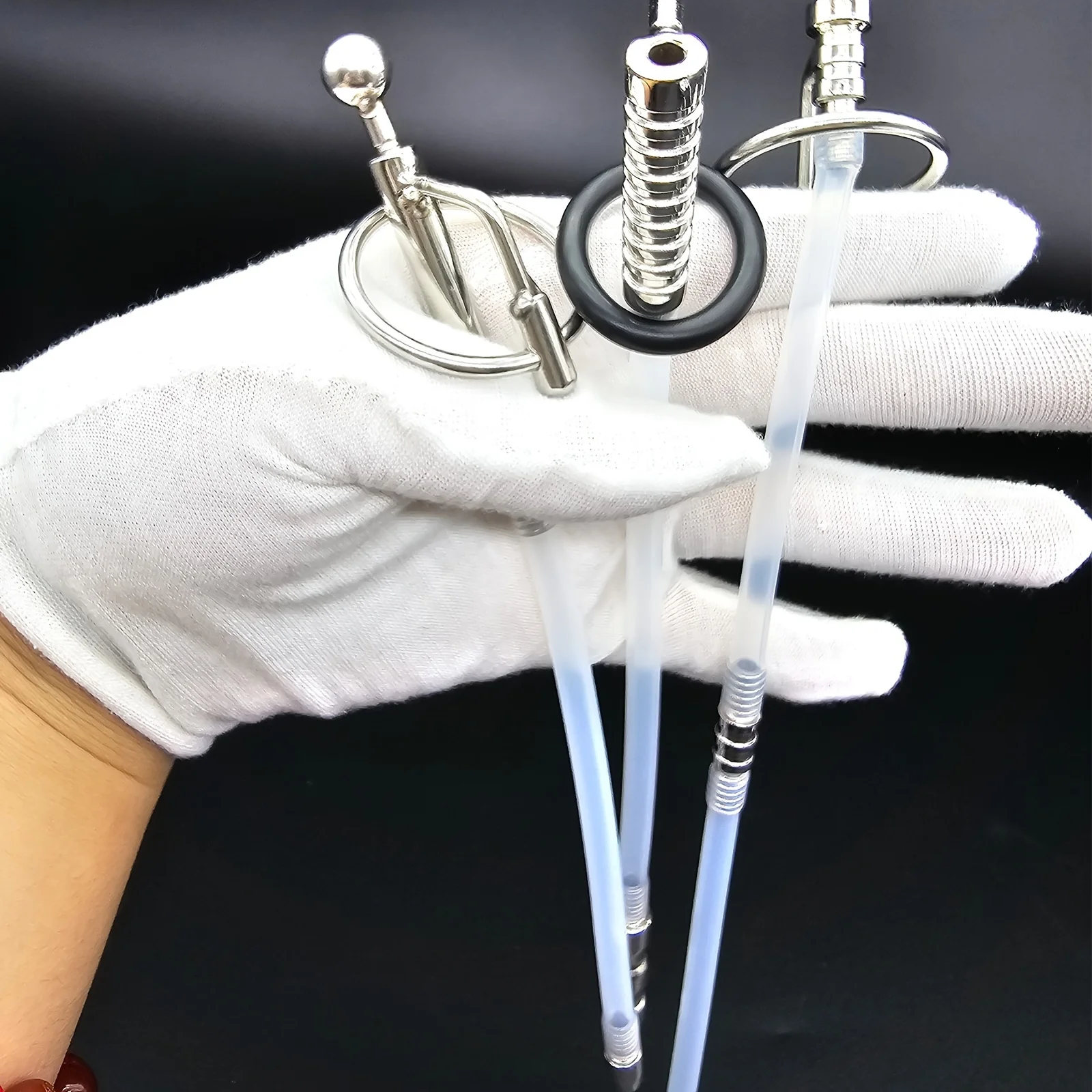 1 قطعة مجرى البول مرنة لعبة استثارة القضيب جوفاء مجرى البول الأصوات مع حلقات القضيب ، ذكر تحفيز لعبة استثارة القضيب موسع سيليكون مرن