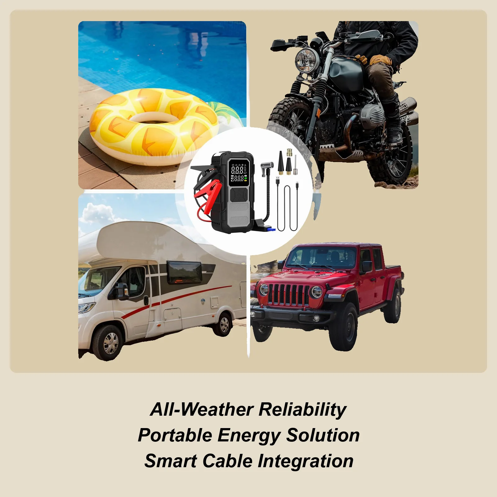 Portable Jump Starter 12V 4000A LED Lighting Dead Car Battery Jump Starter For Inflating Tires Long Trips Urban Road Commuting