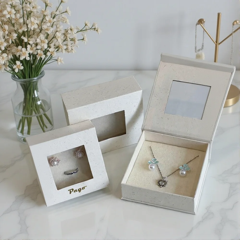 

Clear Window Flip Cover Jewelry Packaging Box Necklace Ring Earrings Storage High-end Magnetic Thicken Paper Gift Box Wholesale