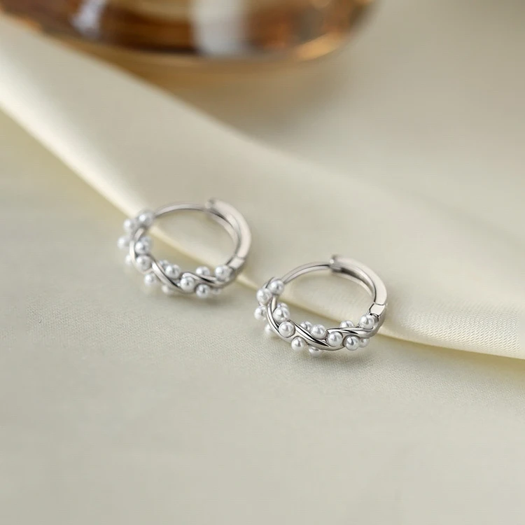 Silver Color Light Luxury Mini Pearl Hoop Earrings for Fashion Women Fashion Jewelry Trendy Personality Accessories view 6