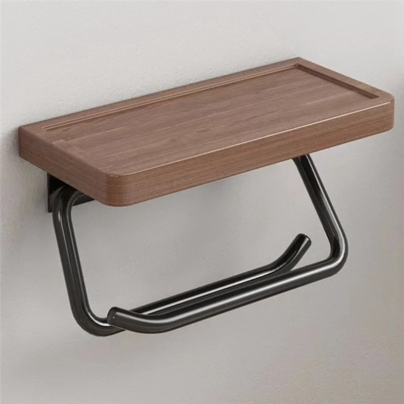 

AA76-Двойной держатель для бумаги с полкой, деревянные настенные держатели для туалета, вешалка для полотенец для туалетной бумаги для ванной комнаты, кухни