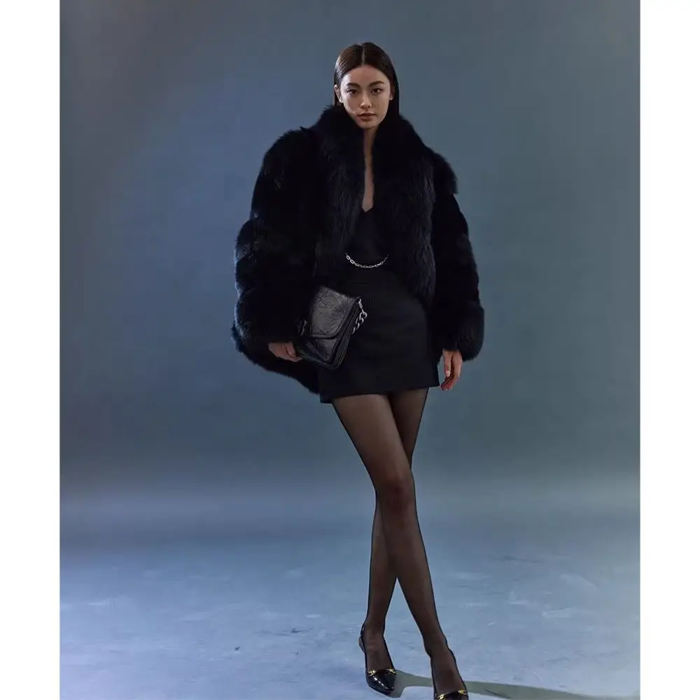 Shpmishal 2024 Autumn and Winter New High-end Black Short Fur One-piece Coat Women's Loose Faux Fur Coat Female Clothing