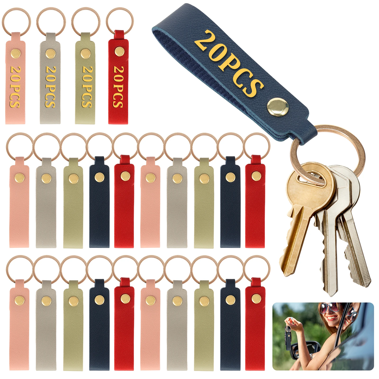 100pcs Fashion Handmade Leather Lady Car Keychain Retro Style Men's Business Cowhide Key Accessories New Simple Unisex Keyring