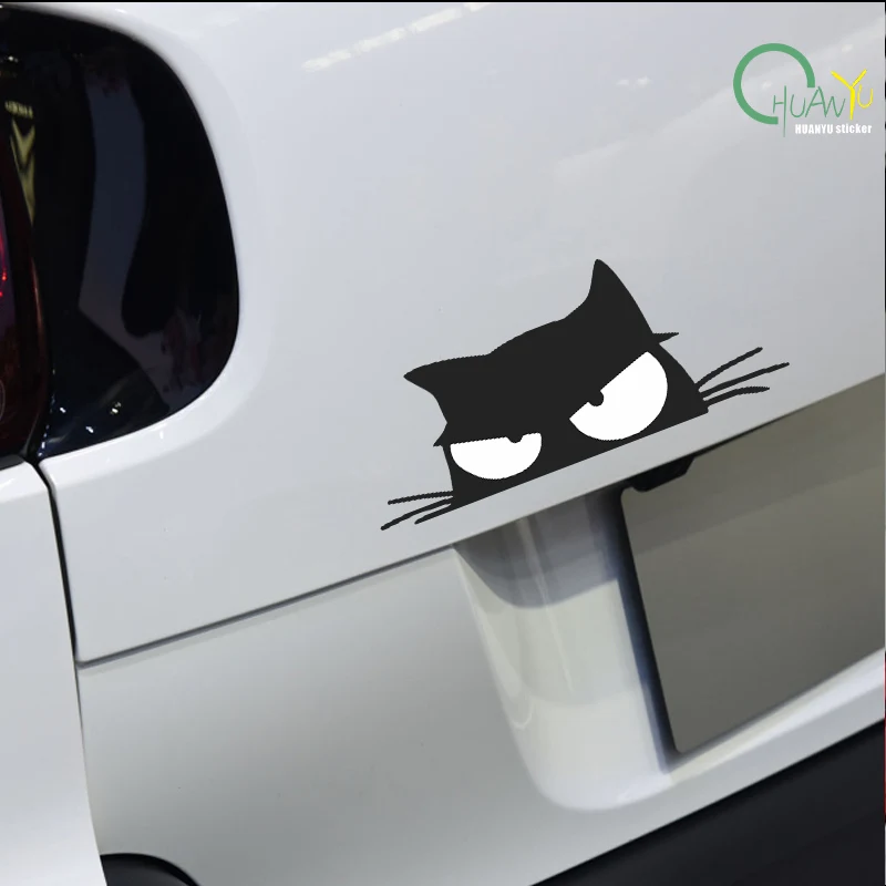 Lacquered Car Decals With A Cute Kitten Peeking Out The Window With A Naughty Expression; Electric Car Window Glass Decal