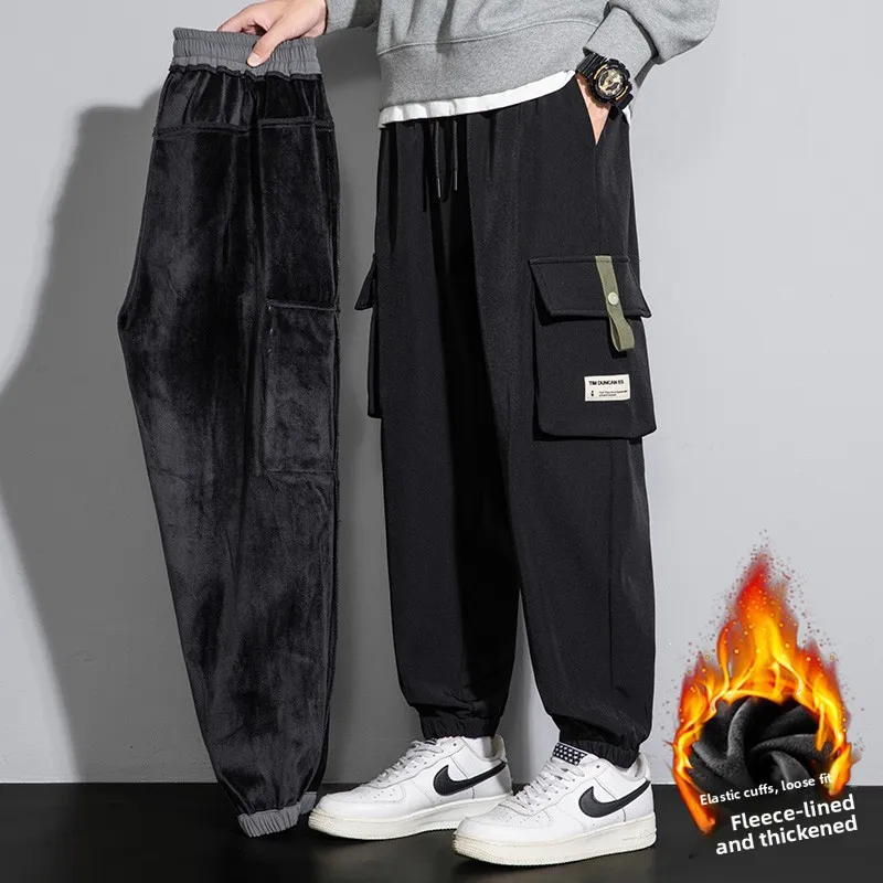 

American Sle Fce Lined Loose Fit Casual Work Pants for Men Autumn Winter plus Size Youthful Trousers Faionable Ci Wear
