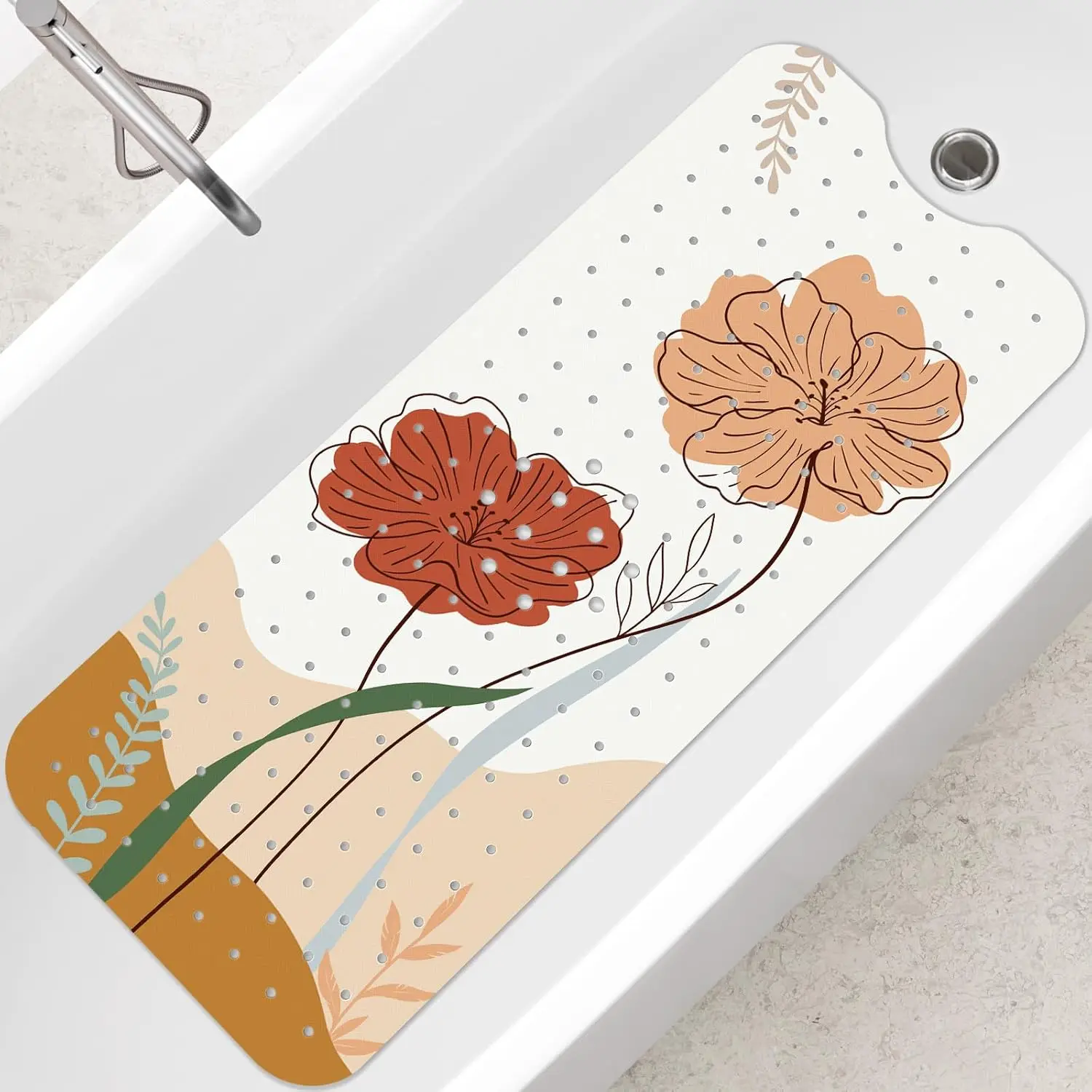 

Boho Flower Bath Mat for Tub Non Slip-40 X 16 Inch, Adult Bathtub Mat Mold Free, Long Shower Mat Anti Slip for Bathroom,