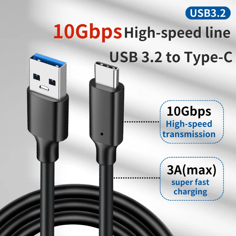 USB3.2 10Gbps Cable USB to Type C 3.2 Gen2 Extension Cable Data Transfer USB C Cable for SSD Hard Disk 3A QC 3.0 Fast Charging