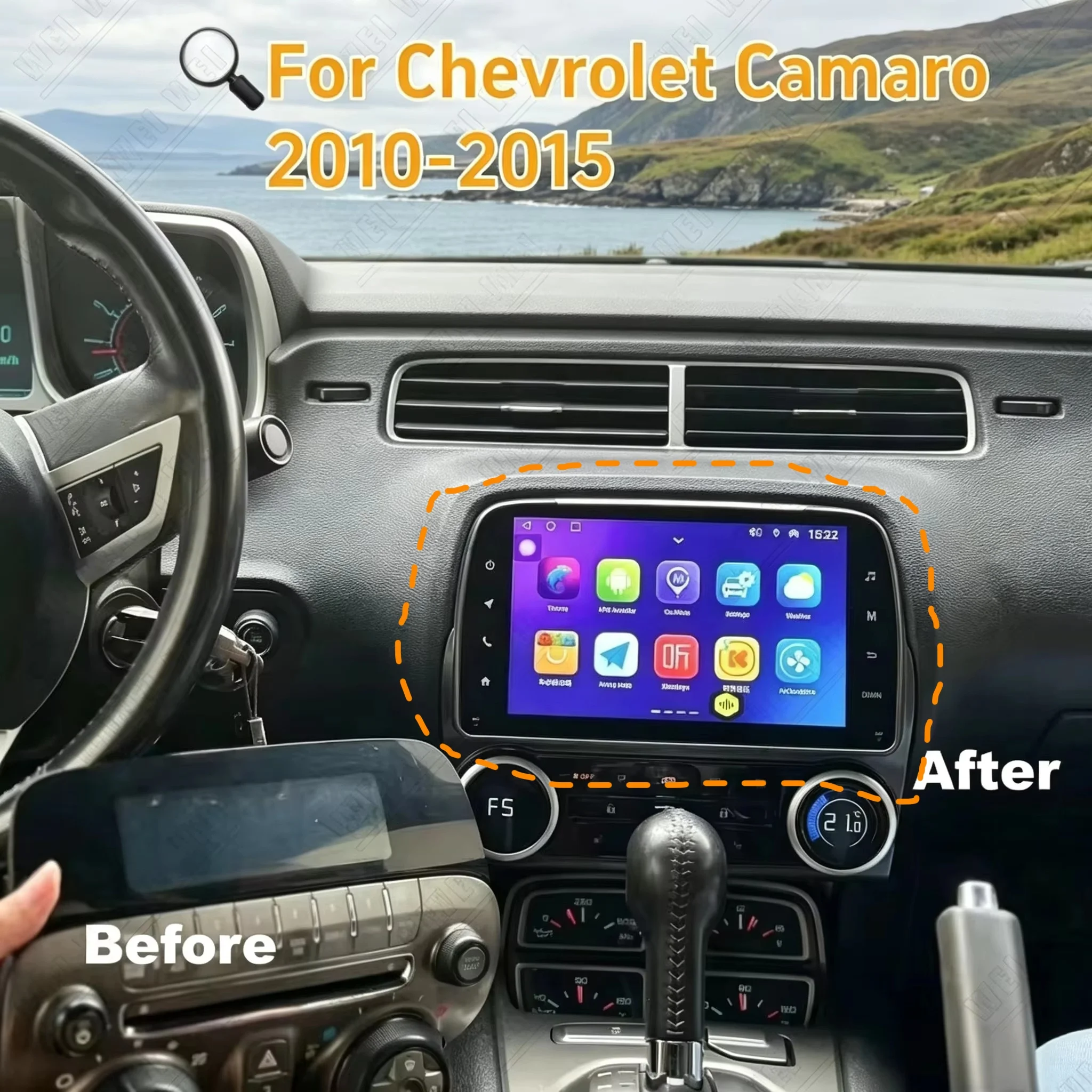 CarPlay 8 Inch For Chevrolet Camaro 2010-2015 Car Radio Android 14 Auto Touch Screen Multimedia Stereo Player GPS Navi Head Unit