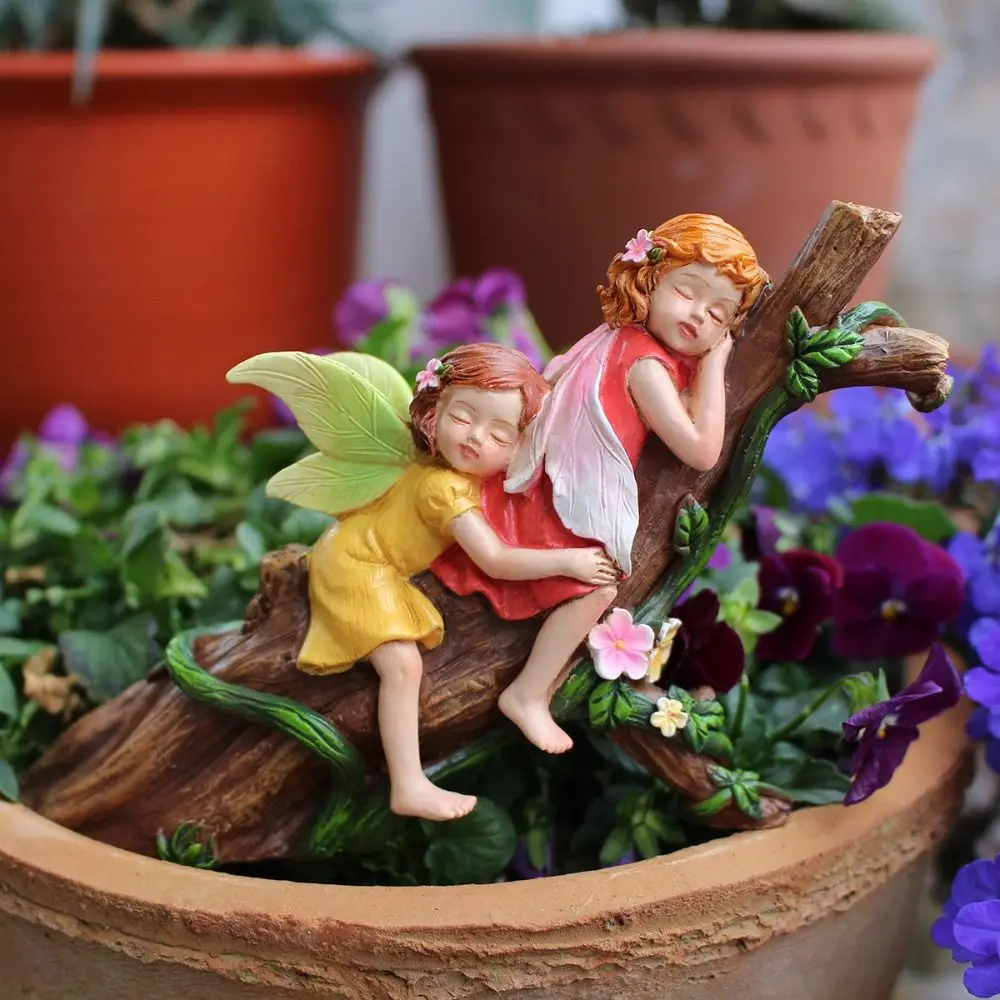 

Realistic Sleeping Fairy Statue Handmade Funny Garden Fairies Figurines Resin Crafts DIY Baby Fairy Lying on Tree Sculpture
