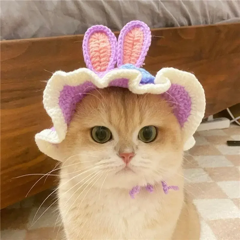 小物 ANDWANG Fluffy cat knit hat Cute Knitted Cat Hat for Autumn Winter Pets