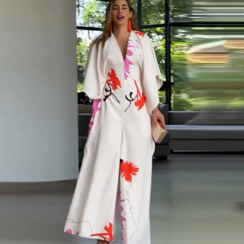 Mono estampado de media manga con cuello en V para mujer, pantalones de pierna ancha holgados, mono informal elegante de una pieza, pelele para primavera y verano para oficina
