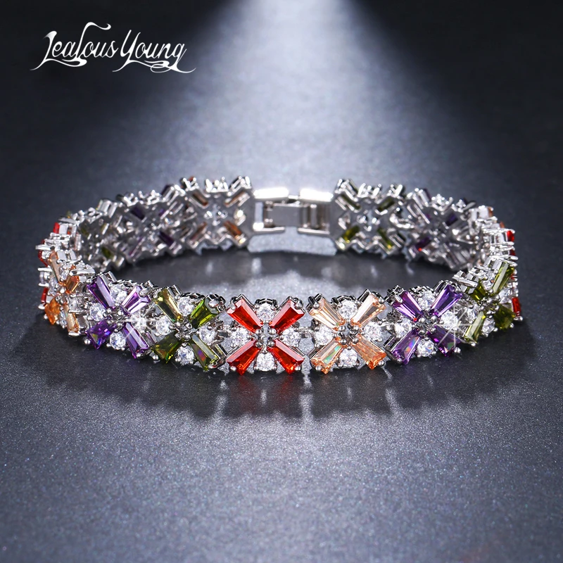 Luxury Multicolor Zirconia Wedding Bracelet 2 Rows AAA+ Top Quality Zircon Stones Paved Wedding Bracelet Bangles for Women