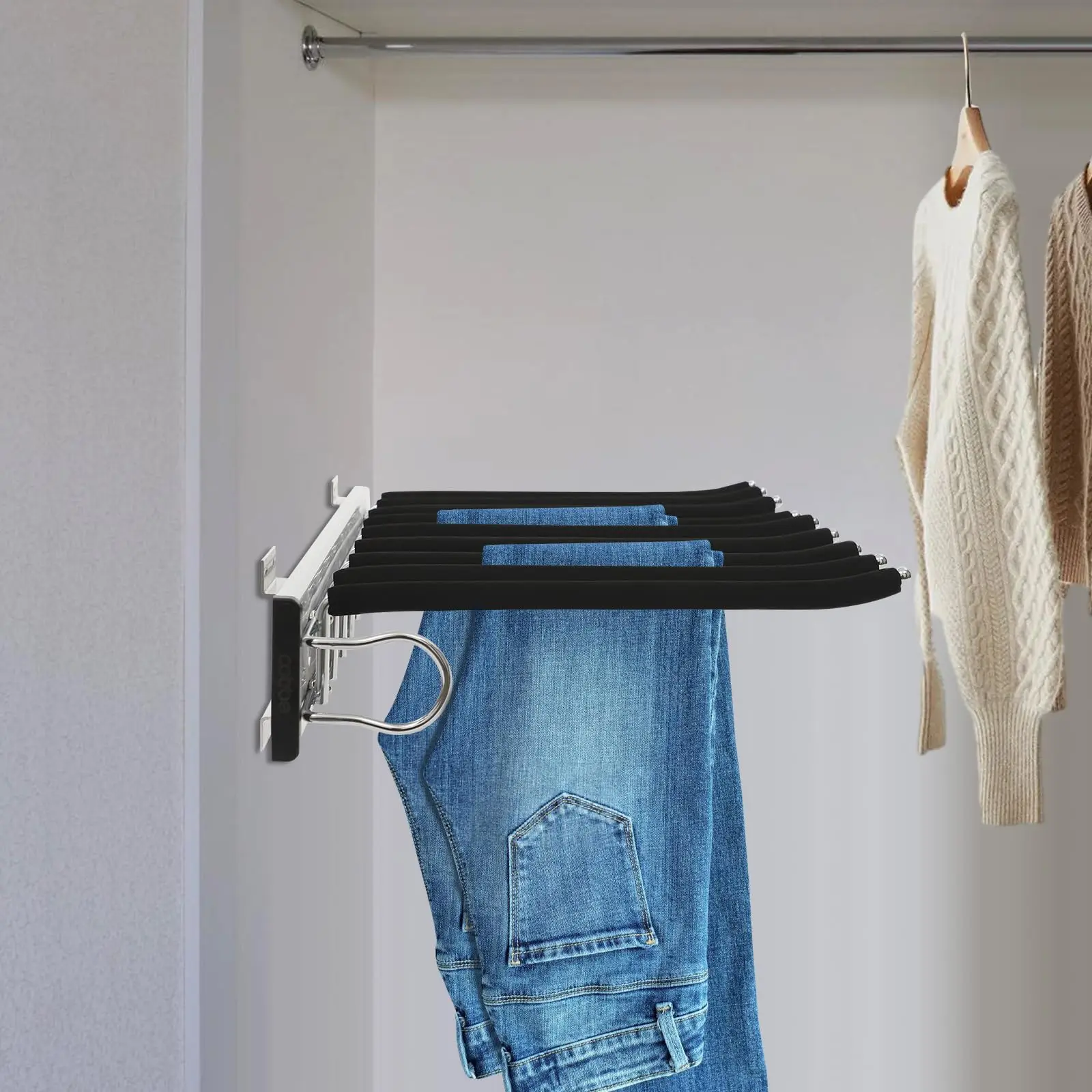 Closet Pull Out Trousers Rack 9 Arms Pull Out Pants Rack Pants Hanger, Side Mount