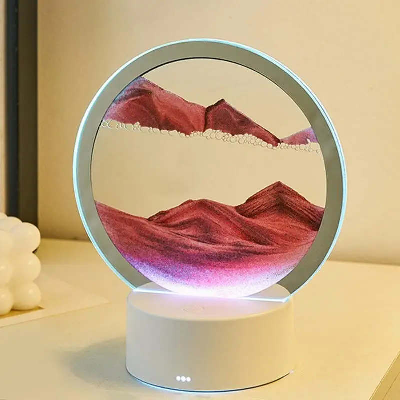 3D Moving Sand Art Picture Lamp Round Sandscape Hourglass Quicksand Crafts Flowing Sand Painting Light Office Home Decor Gift