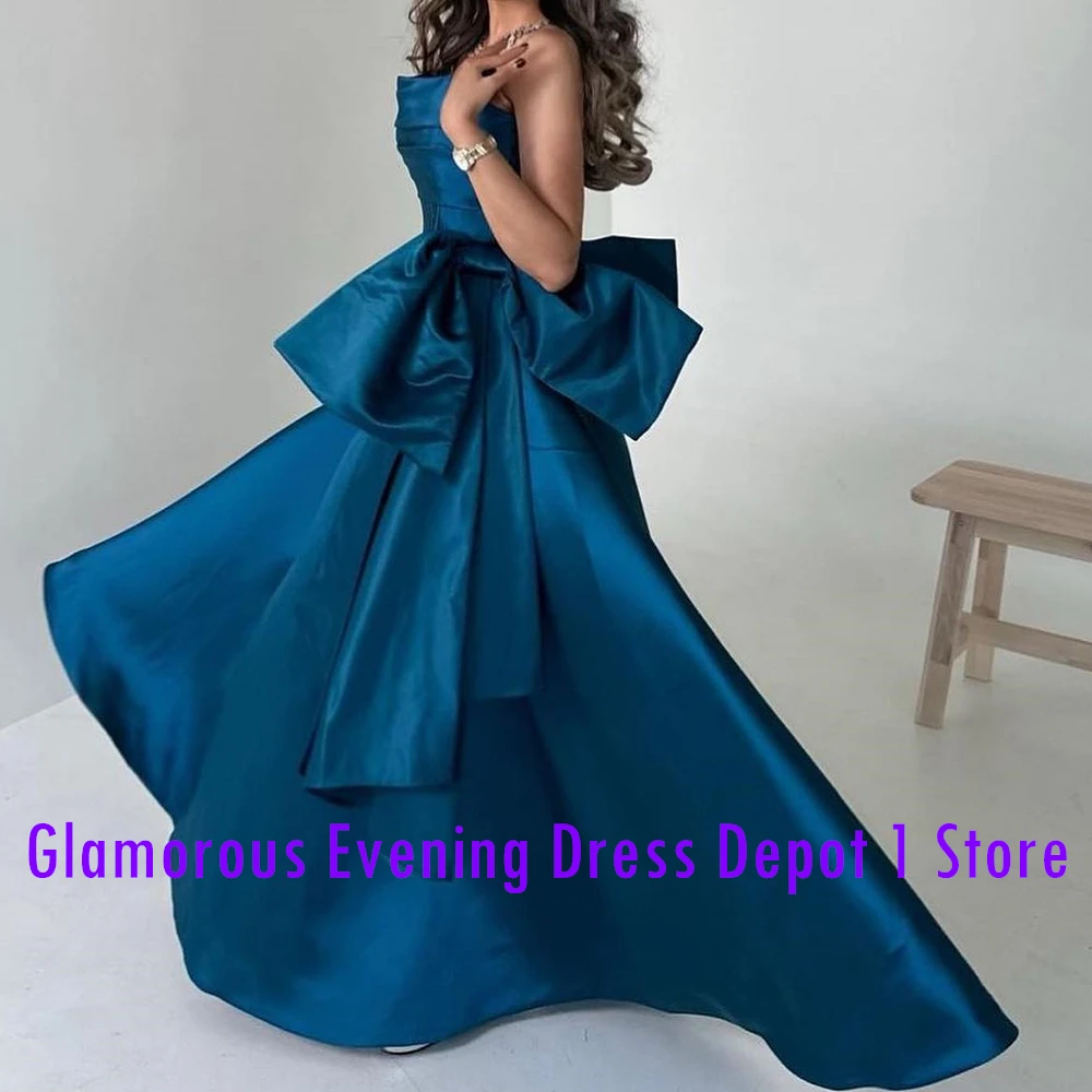 Customized Elegant Bow Satin Evening Dresses Temperament A-Line Floor Length Strapless Sleeveless Custom Size Vestidos De Fiesta