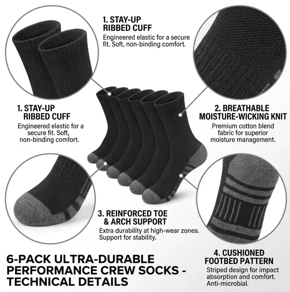Men's practical elite sports socks, mid tube design, shock-absorbing, wear-resistant, odor proof, sweat absorbing