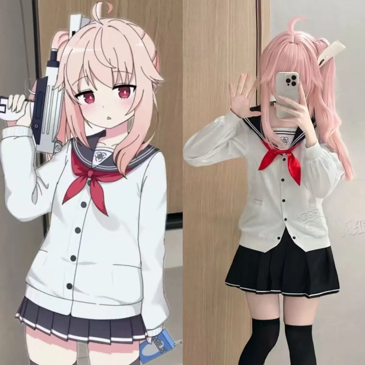 

Blue Archive Yuzu Tori Natsu Cosplay Costume Set Japanese Two-Line Uniform/Sailor Collar Middle School Outfit (Anime Inspired)