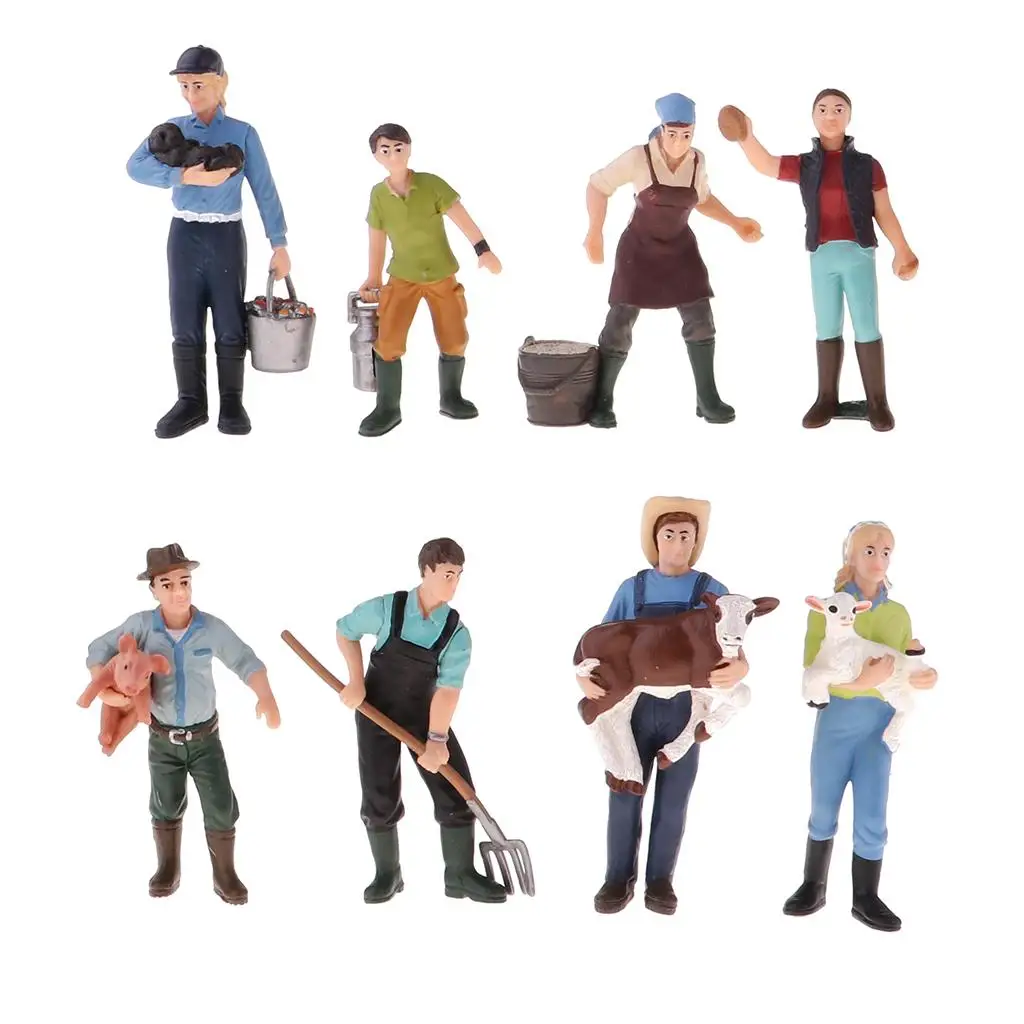 

Pack/8Pcs Painted Model Figures People Farmers 7-10cm Height