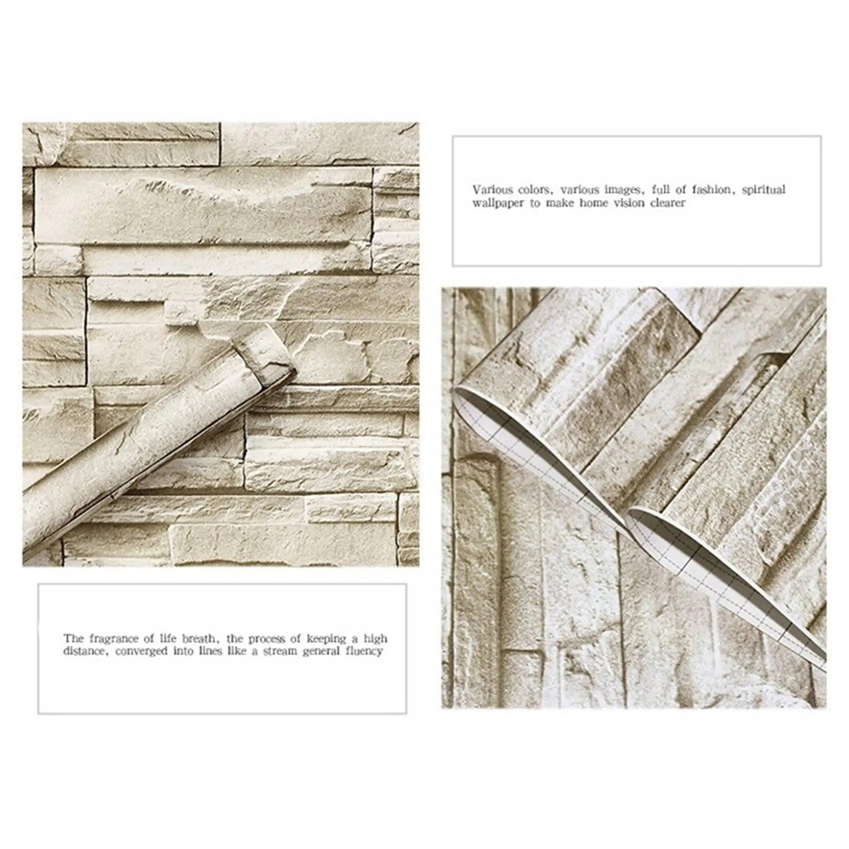 THIVN-3X,6M Vinyl 3D Brick Rock Sticker Paper Self Adhesive Wallpaper Furniture Wall Stickers