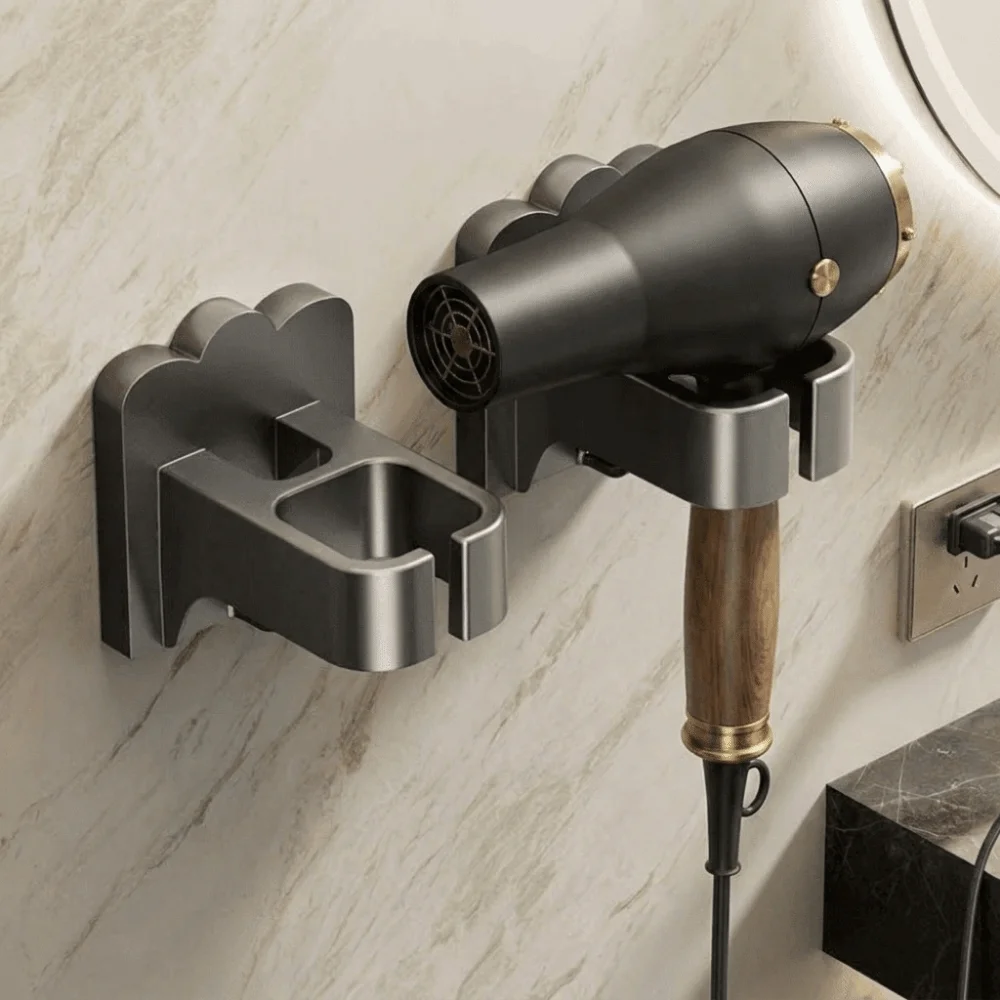 Practical Plastic Hair Dryer Holder Punch Free Space Saving Hair Dryer Rack Wall-Mounted Blower Holder Dormitory