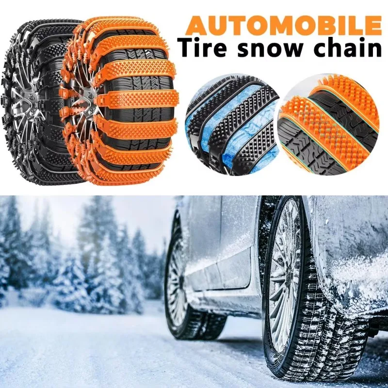1-10PCS Heavy Duty Rubber Snow Chains Thickened Wear Resistant Non Slip for Car SUV Van Pickup Winter Road Safety