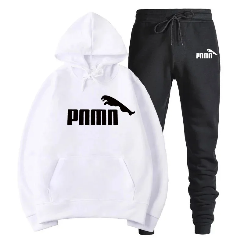 2024 men's autumn and winter new printed letter PUMN suit pullover hoodie sports suit hoodie suit fashion fleece men's hoodie