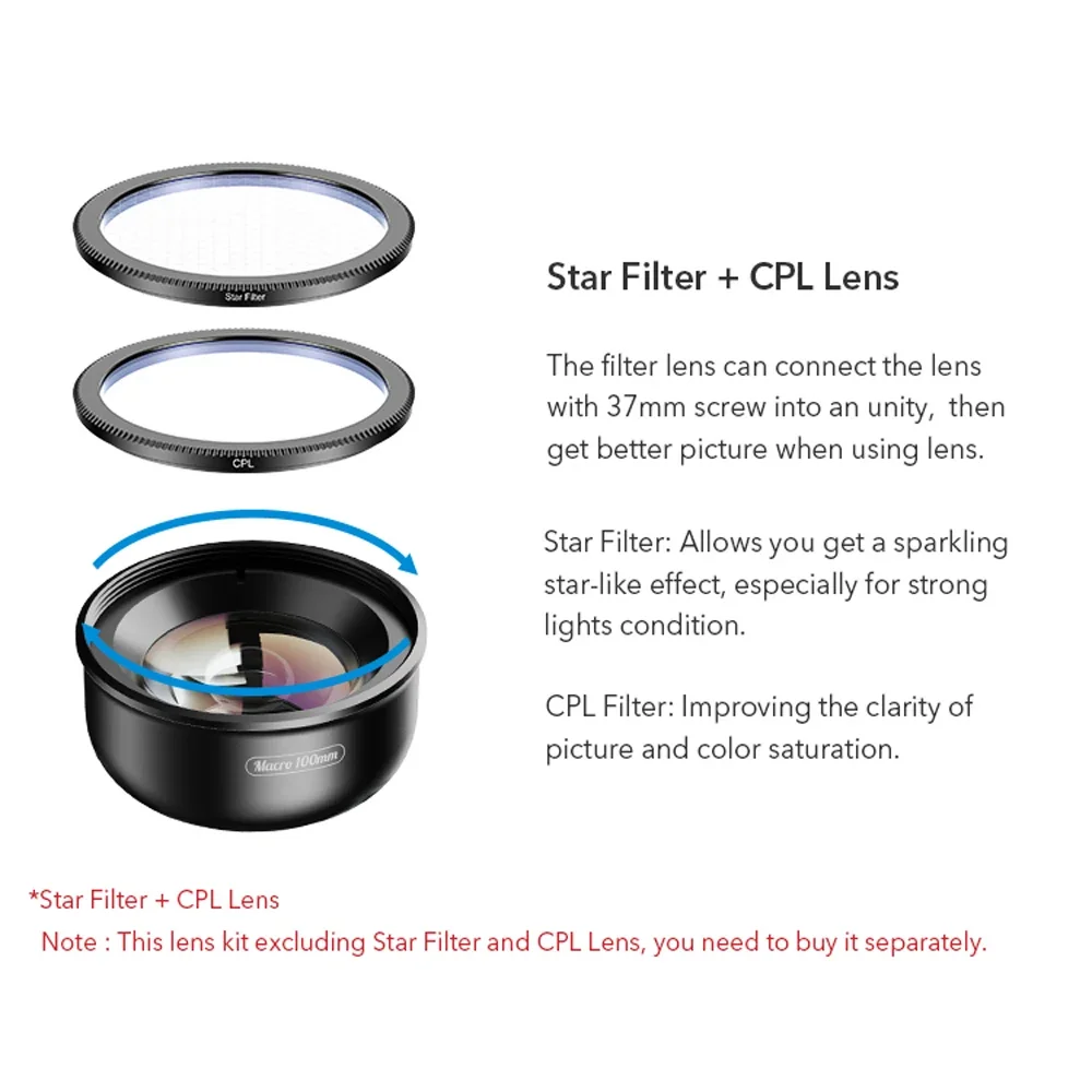 Camera Phone Lens 100mm Macro Lens 4K HD Super Macro Lenses+CPL+star Filter For IPhonex Xs Max Samsung S9 All Smartphone