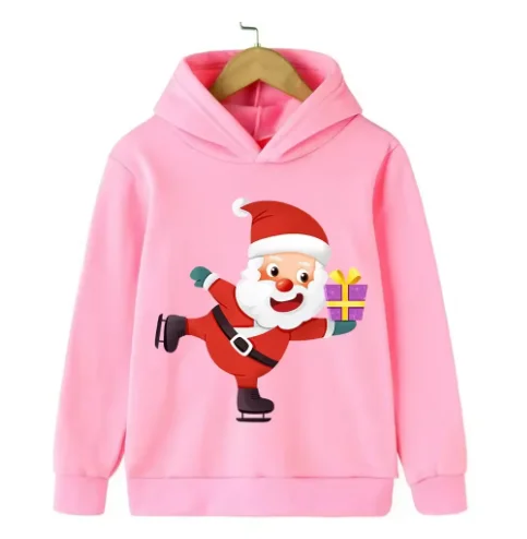 

Теплый пуловер с длинными рукавами и рисунком Санта-Клауса для девочек и мальчиков, осенне-зимняя спортивная одежда на открытом воздухе для детей