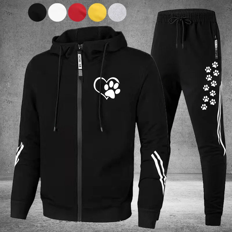 Autumn and winter new fashion zipper sweater hooded top + sports jogging pants 2-piece set of hooded winter jacket clothing