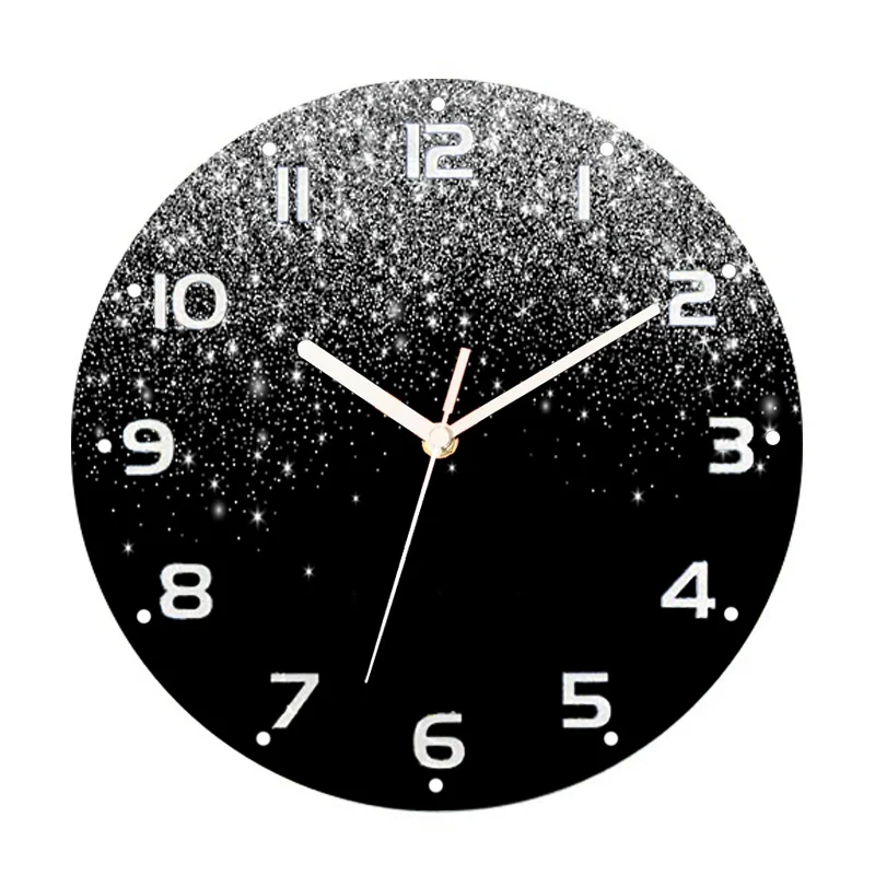 Black Silver Falling Glitter Confetti Dust Explosion Luxury Wall Clock Living Room Modern Grey Sparkle Round Big Wall Home Decor