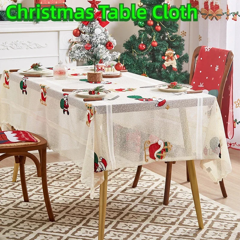 

Square Tablecloth,Teatable Cover, Santa Claus Big Bell Embroidered Dustproof ,Dining Table Decoration Accessories For Christmas