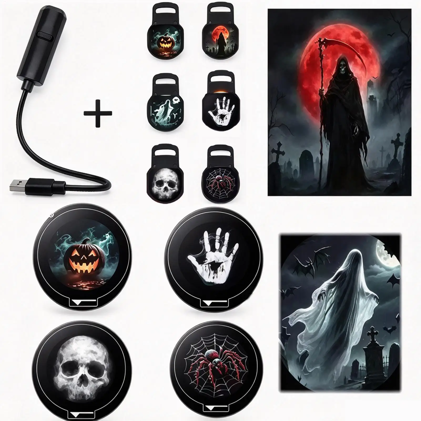 USB Projector Light Halloween Skull Night Light Ghost LED Lamp 360 Degree Rotating Switchable Pattern Design Dark&Night Ambiance