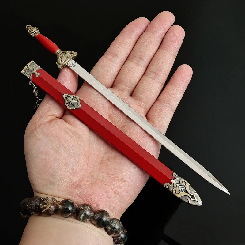 22 CM Chinese Oude Zwaard Yue Nv Blade Koud Wapen Metalen Ambachtelijke Model Collectible Bureau Ornamenten Creatief Cadeau voor Jongen Jongen Speelgoed