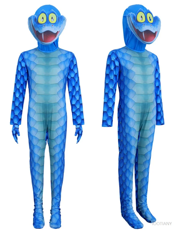 

Children's Animal Snake Monster Cosplay Bodysuit Party Boy Snake Jumpsuit Halloween Funny Snakes Print Bodysuit Headgear Set