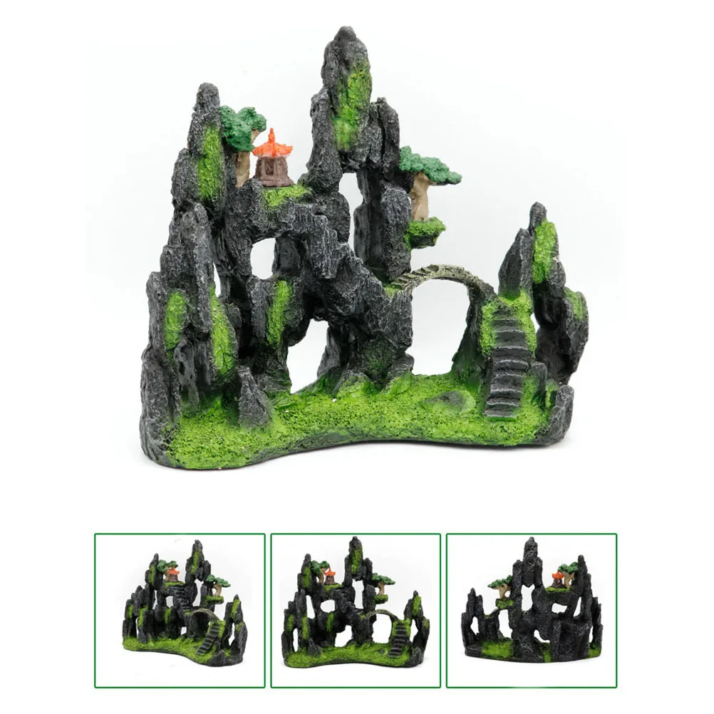 

Artificial Aquarium Mountain Pavilion Resin Landscape Colorful Fish Tank Ornament Easy to Clean Fish Hiding Place Decoration