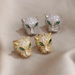 Fashion Brand Jewelry Crystal Leopard Stud Earrings Luxury Zirconia Animal Earrings for Women