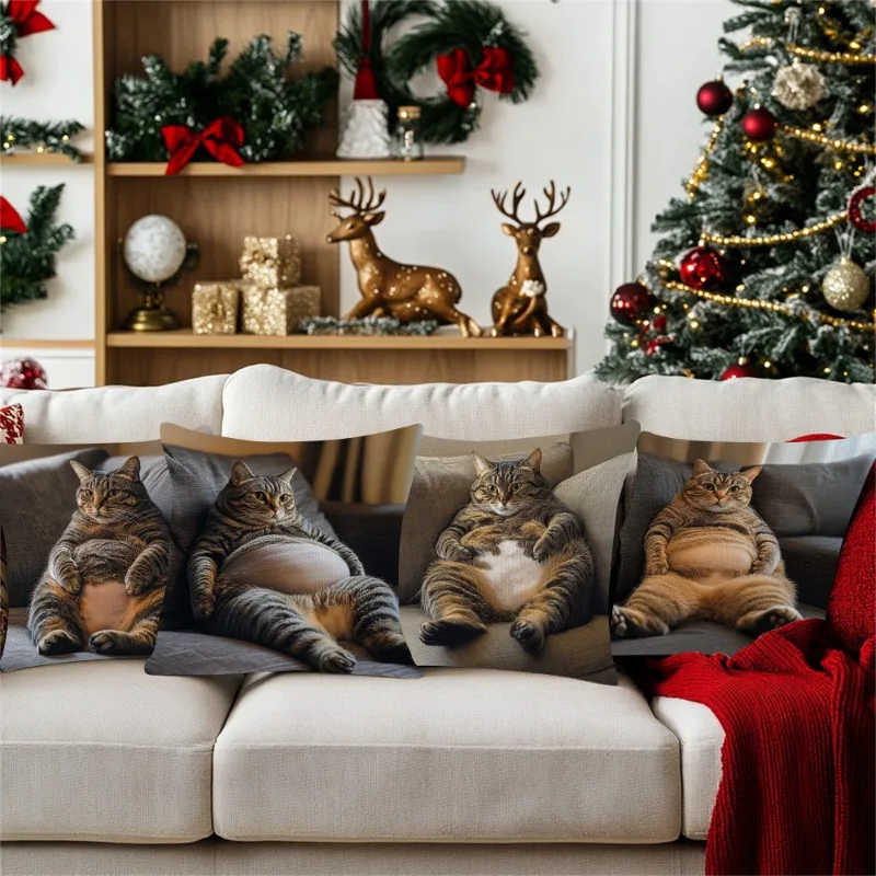 New Year Multi-size Modern Abstract Cat Pattern Print Pillowcase Merry Christmas Decoration Cushion Pillow Cases Home Ornament