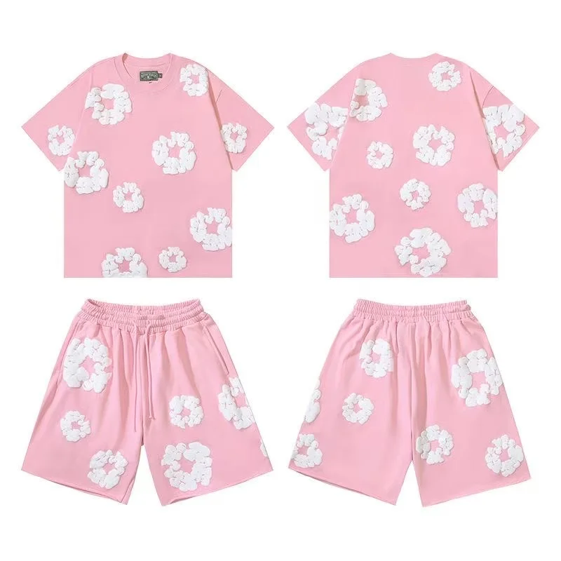 DENIM TEARS Zomer Hot Selling Europese en Amerikaanse mode hiphop bedrukte set met korte mouwen High Street losse sportkleding