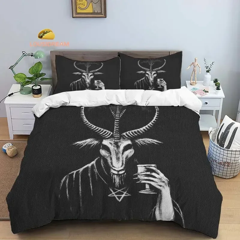 Demon Satan Evil Goat Logo Sheet Quilt Covers Bedding Dormitory Sheets Three-piece Bedding Set Three-piece Soft Warm Bedding Set