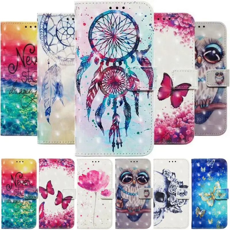 Pop Wallet Flip Phone Cover For Samsung Galaxy A01 A02 A02S A03S A04 A04S A05 A05S 5G Cute Chimes Painted Card Slots Case D03F