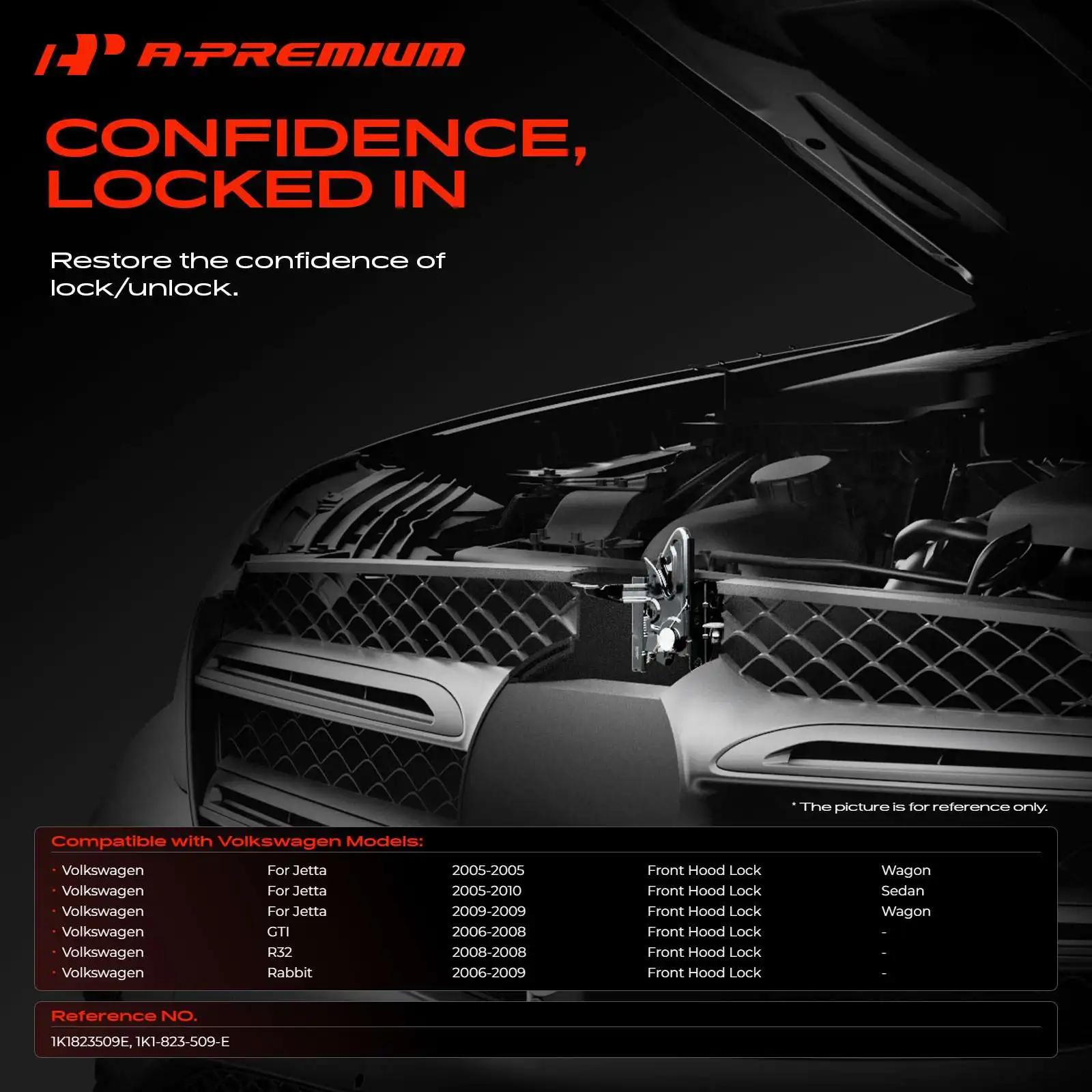 A-Premium Engine Bonnet Hood Catch Latch Lock for Volkswagen Jetta 2005-2010 GTI 2006-2008 R32 2008 Rabbit 2006-2009