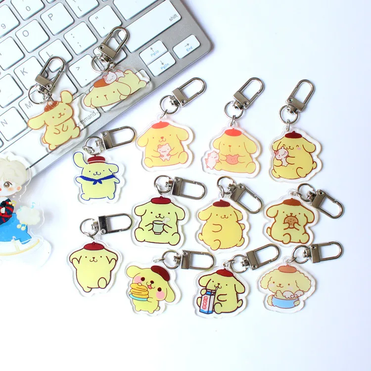 Sanrio Cute Cartoon Characters Pom Pom Purin Acrylic Key Chain Bag Car Key Ornaments Girl Costume Beautiful Fun Accessories