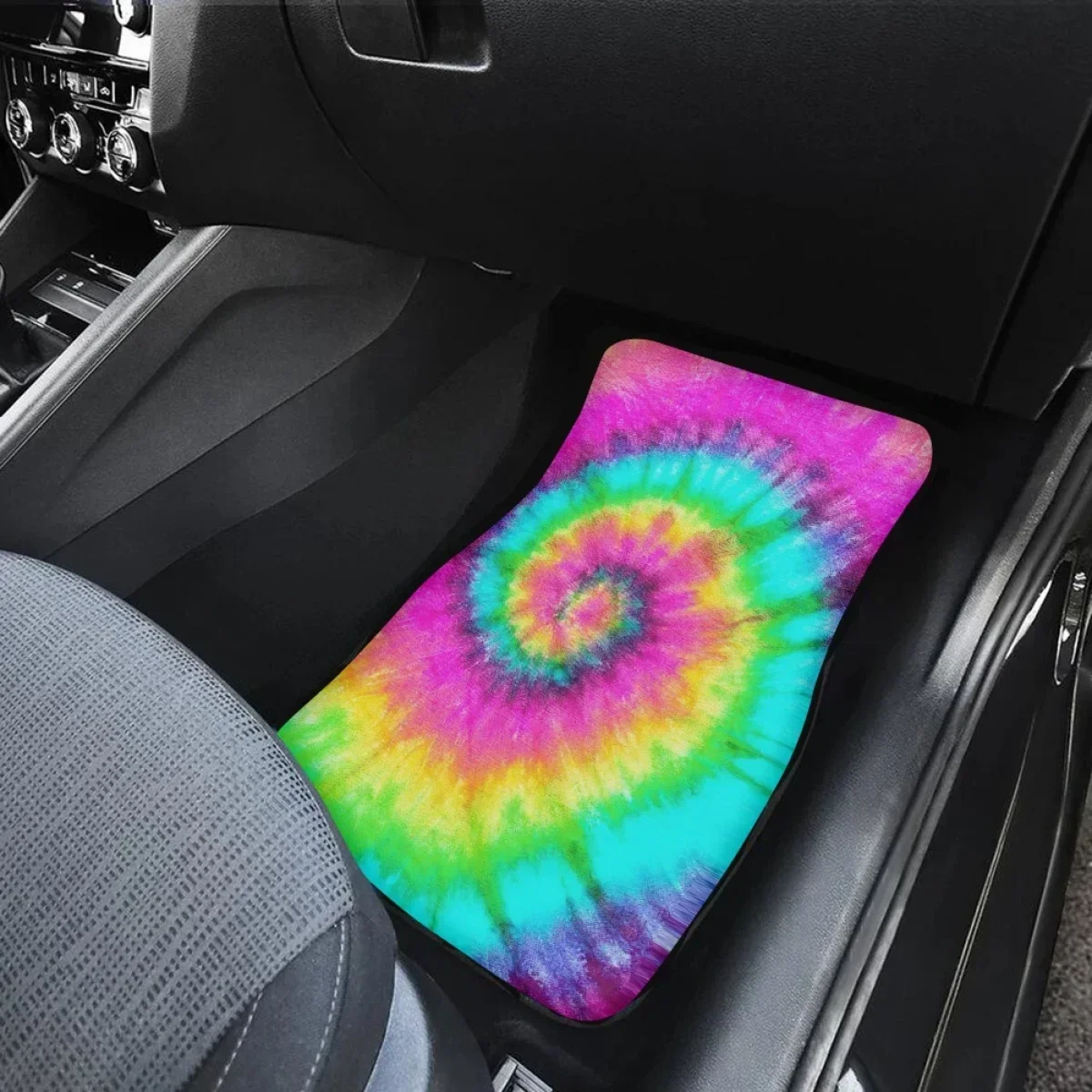 Auto Carpet Gradient Rainbow Tie Dye Vehicle  Rug for Woman Men Vulcanized Rubber Universal Can Be Cut Auto Styling Decor Parts