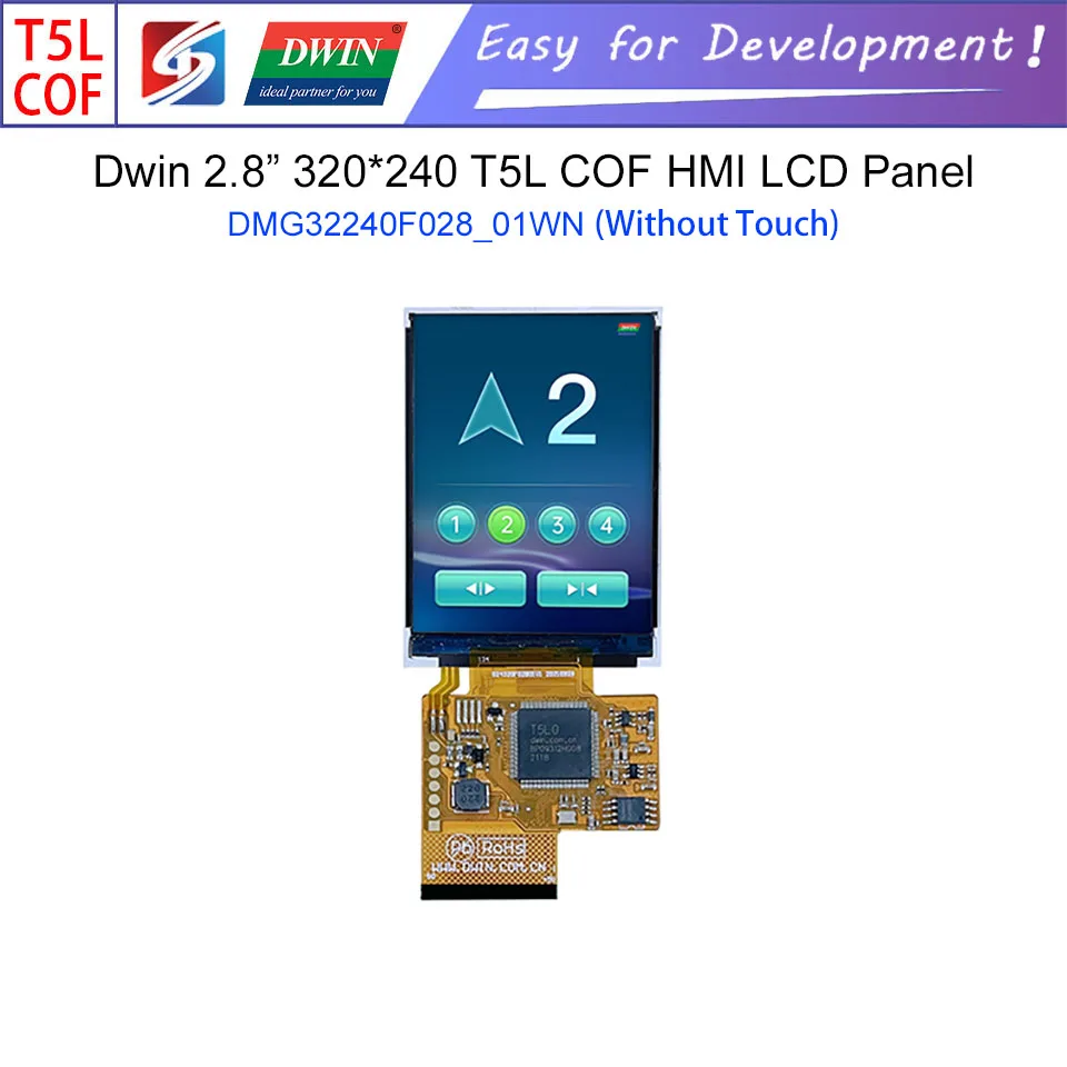 Dwin T5L HMI Intelligent Display, DMG32240F028_01W 2.8 320X240 COF UART LCD Module Screen Resistive Touch Panel