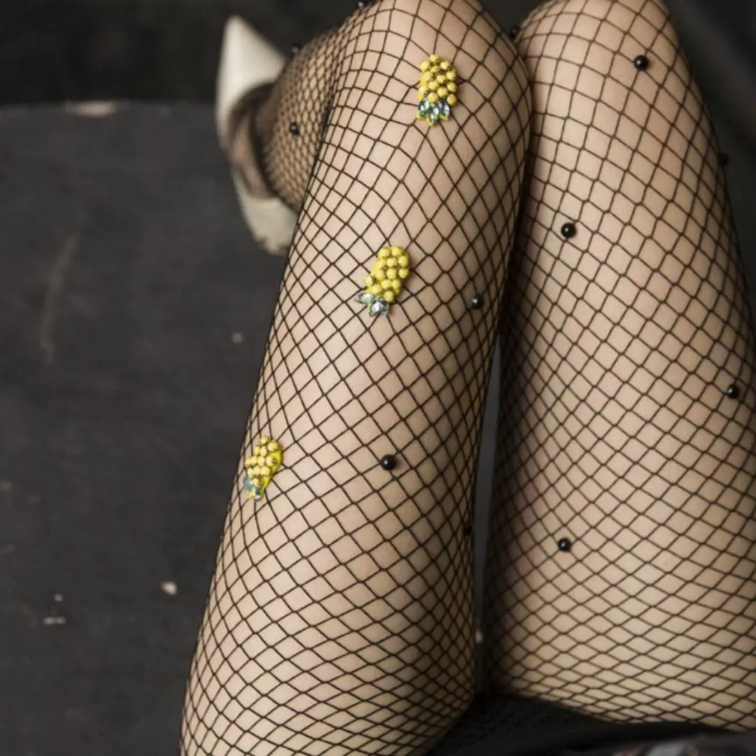 Sexy Sequins, Handmade Embroidered Silk Stockings with Hot Diamonds, Personalized Fishing Net Stockings, Large Mesh Pantyhose
