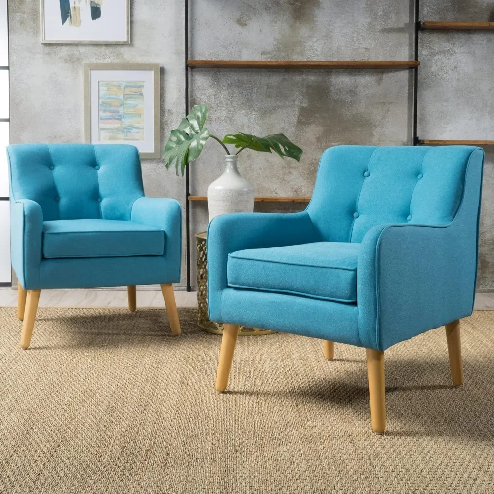 Mid-Century Fabric Arm Chairs, 2-Pcs Set, Teal, 29.5D x 25W x 30.5H
